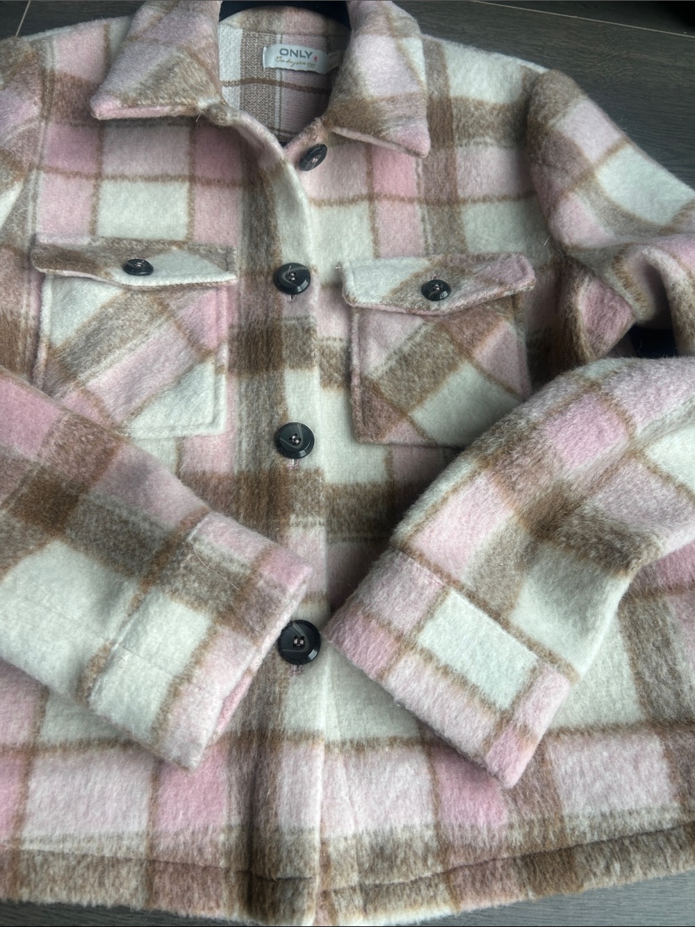 ONLY Lou Short Check Shacket Size M Plaid Button-Up Overshirt Jacket - Picture 11 of 15